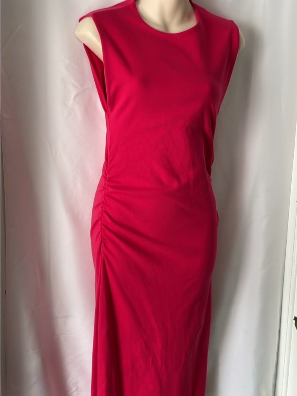 Zara Sleeveless Fuchsia Side-Ruched Maxi Dress